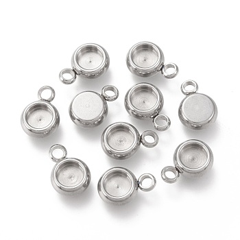 304 Stainless Steel Pendant Cabochon Settings, Flat Round, Stainless Steel Color, Tray: 4mm, 9x6x3mm, Hole: 1.6mm