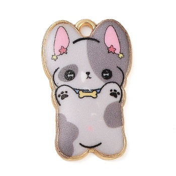 Rack Plating Alloy Enamel Pendants, Golden, Dog Charm, Dark Gray, 25x16x2mm, Hole: 2mm