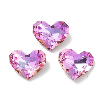 Glass Rhinestone Cabochons, Point Back & Back Plated, Faceted, Heart, Fuchsia, 10x12x5mm