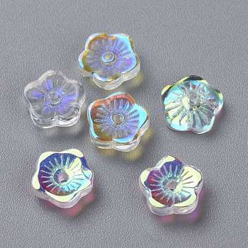 Transparent Glass Beads, Flowers, Mixed Color, 8x3mm, Hole: 1mm