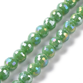 Electroplate Glass Beads Strands, AB Color Plated, Faceted, Round, Lime Green, 7~8mm, Hole: 1.2~1.6mm, about 68~70pcs/strand, 20.08''(51cm)