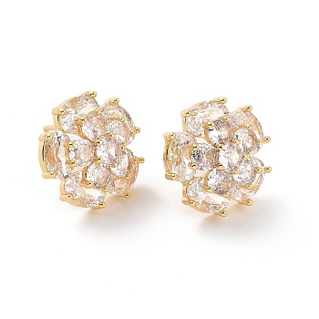 Clear Cubic Zirconia Flower Stud Earrings, Brass Jewelry for Women, Real 18K Gold Plated, 17x17mm, Pin: 0.6mm