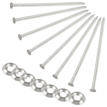 DICOSMETIC 14Pcs 304 Stainless Steel Fisheye Gasket, with 14Pcs 304 Stainless Steel Long Nail Tacks, for Patio Rug Stakes, Stainless Steel Color, 17.5~155x3.5~5.5mm, Hole: 7mm