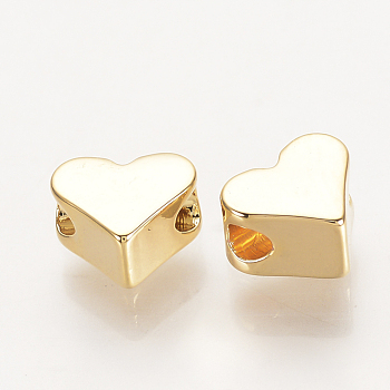 Brass Beads, Real 18K Gold Plated, Heart, 6x7x3.5mm, Hole: 2mm