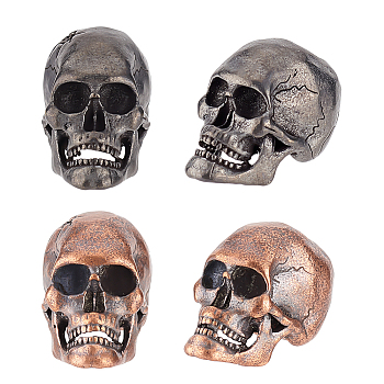 4Pcs 2 Colors Brass European Beads, Large Hole Beads, Skull, Mixed Color, 21x14x20mm, Hole: 6mm, 2pcs/color
