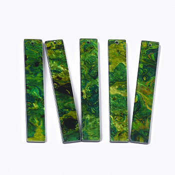 Cellulose Acetate(Resin) Big Pendants, Rectangle, Green, 53x9x2~3mm, Hole: 1.5mm