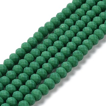 Glass Beads Strands, Faceted, Frosted, Rondelle, Medium Sea Green, 4mm, Hole: 1mm, about 123~127pcs/strand, 16.5~16.9 inch(42~43cm)