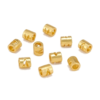 Alloy Hollow Pendant Beads, Barrel with Letter, Matte Gold Color, Letter.V, 6.5x5mm, Hole: 3.5mm