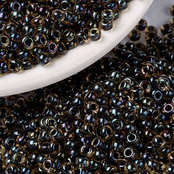 MIYUKI Round Rocailles Beads, Japanese Seed Beads, (RR349) Dark Blue Lined Topaz Luster, 8/0, 3mm, Hole: 1mm, about 2111~2277pcs/50g