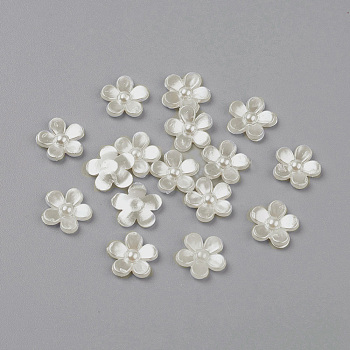 Acrylic Pearl Cabochons, Dyed, Flower, White, 11x2mm