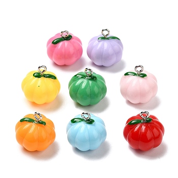 Opaque Resin Pendants, with Platinum Tone Iron Loops, Pumpkin Charms, Mixed Color, 18.5x17x16.5mm, Hole: 2mm