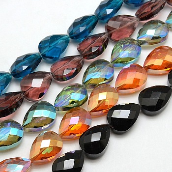 Electroplate Crystal Glass Teardrop Beads Strands, Faceted, Color Plated, Mixed Color, 18x13x9mm, Hole: 1mm, about 40pcs/strand, 28.3 inch