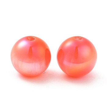 Iridescent Opaque Resin Beads, Candy Beads, Round, Orange Red, 12x11.5mm, Hole: 2mm