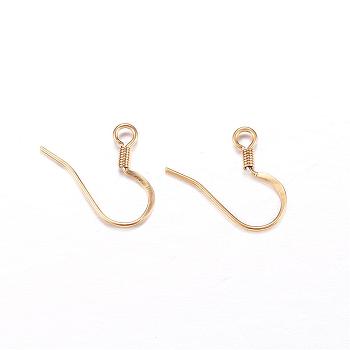 Ion Plating(IP) 304 Stainless Steel French Earring Hooks, Flat Earring Hooks, Ear Wire, with Horizontal Loop, Golden, 14x17x2mm, Hole: 2mm, 21 Gauge, Pin: 0.7mm