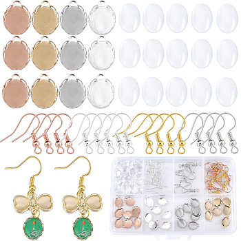 DIY Blank Dome Earring Making Kit, Include Oval 304 Stainless Steel Pendant with Tray, Oval Glass Cabochons, Brass Earring Hooks, Mixed Color, 120Pcs/box