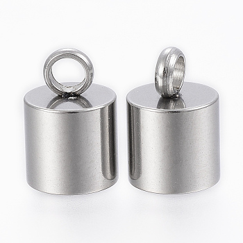 201 Stainless Steel Cord Ends, End Caps, Column, Stainless Steel Color, 13x9mm, Hole: 2.5mm, Inner Diameter: 8mm