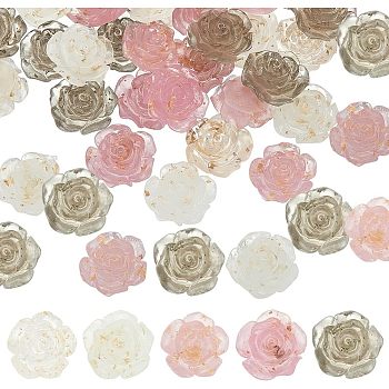 Olycraft 50Pcs 5 Colors Transparent Resin Cabochons, with Gold Foil, Rose, Mixed Color, 22.5~25.5x10mm, 10pcs/color