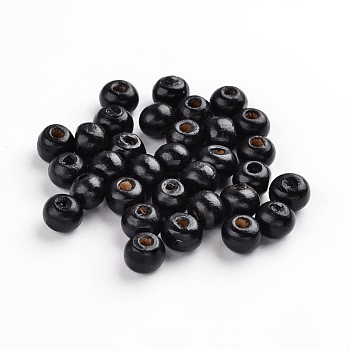 Wood Beads, Lead Free, Round, Dyed, Black, 7x6mm, Hole: 3mm