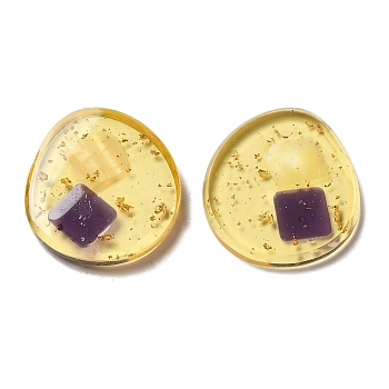 Transparent Resin Cabochons, with Shell and Gold Foil Inside, Flat Round, Purple, 32.5~33x30x4~4.5mm
