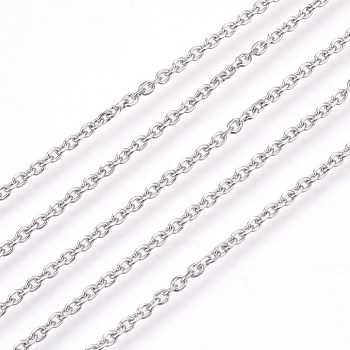 3.28 Feet 304 Stainless Steel Cable Chains, Diamond Cut Chains, Unwelded, Faceted, Oval, Stainless Steel Color, 2mm, Links: 3x2x0.6mm