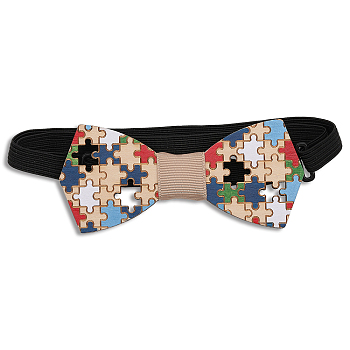 Puzzle Pattern Adjustable Wood Bow Ties, with Polyester Band, Colorful, 300~450x10mm