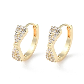 Brass Micro Pave Cubic Zirconia Hoop Earrings, Bowknot, Real 18K Gold Plated, 12.5x4mm