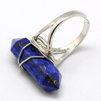 Personalized Unisex Natural Gemstone Bullet Rings, with Platinum Plated Brass Findings, Lapis Lazuli, 17mm