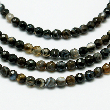 4mm Black Round Striped Agate Beads