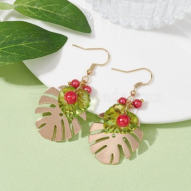 Iron Tropical Leaf Dangle Earrings with Glass Pearl Beaded(EJEW-JE05512)-3