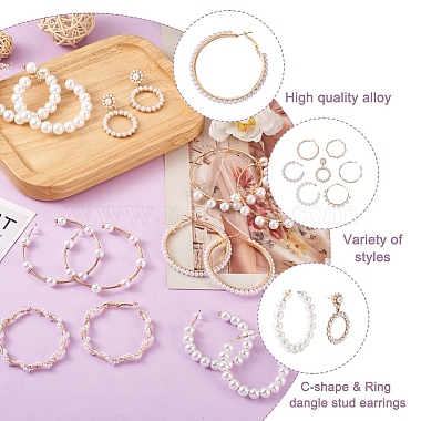Kissitty 7 paires 7 boucles d'oreilles pendantes en forme de C avec perles en résine et anneau(FIND-KS0001-16)-3
