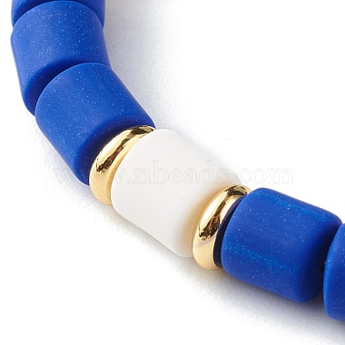 NBEADS Handmade Polymer Clay Beads Stretch Bracelets, with Brass Beads, Heart, Dark Blue, Inner Diameter: 2~2-1/8 inch(5.2~5.3cm) Polymer