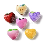 Printed Opaque Acrylic Beads, Heart & Fruit Pattern Charm, Mixed Color, 18x20.5x11mm, Hole: 2.5mm(MACR-F087-05)