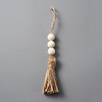 Jute Tassel, with Round Wood Beads, Hemp Tassel, Craft Tassels for DIY Garland Embellishing Cords Pendant Decorations, Blanched Almond, 195mm(HJEW-WH0042-50)
