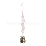 Nuggets Natural Rose Quartz Pendant Decorations, Braided Nylon Thread and Gemstone Chip Tassel Hanging Ornaments, 185~190mm(HJEW-JM00992-05)