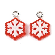 Christmas Theme Opaque Resin Pendants, with Platinum Iron Loop, Snowflake, 17x11.5x5mm, Hole: 2mm(RESI-S08-02B)