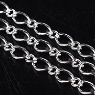 Iron Handmade Chains Figaro Chains Mother-Son Chains, Unwelded, Lead Free and Nickel Free and Cadmium Free, Silver Color Plated, with Spool, Mother Link: 5x8mm, 1mm thick, Son Link: 3.5x4mm, 0.81mm thick, about 328.08 Feet(100m)/roll(CHSM003Y-S)