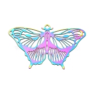 201 Stainless Steel Pendants, Etched Metal Embellishments, Butterfly Charm, Rainbow Color, 23.5x39x0.3mm, Hole: 1.3mm(STAS-B051-02RC-05)