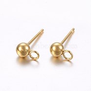 304 Stainless Steel Ball Stud Earring Findings, with Loop, Round, Golden, 15x4mm, Hole: 1.8mm(STAS-E436-17B-G)