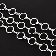 Brass Handmade Chains, Unwelded, with Spool, Silver Color Plated, Mother Link: 8mm in diameter, 1mm thick, Son Link: 1.5mm wide, 7.5mm long, 2.5mm thick, about 32.8 Feet(10m)/roll(CHR100-CK26-S)