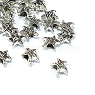 Alloy European Beads, Large Hole Beads, Starfish/Sea Stars, Antique Silver, 13x12x6.5mm, Hole: 4.5mm(MPDL-E047-03AS)