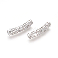 Brass Micro Pave Clear Cubic Zirconia Beads, Long-Lasting Plated, Tube Beads, Platinum, 29x6mm, Hole: 3.5mm(ZIRC-L088-13B-P)