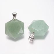 Natural Green Aventurine Gemstone Pendants, Faceted, Hexagram, Platinum, 41x28x9mm, Hole: 5x9mm(G-E338-09E)