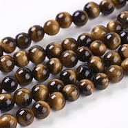 Natural Tiger Eye Beads Strands, Round, 4mm, Hole: 0.8mm, about 45pcs/strand, 8 inch(G-C076-4mm-1B)