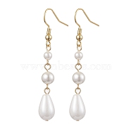 Teardrop Shell Pearl & Brass Dangle Earrings for Women, Real 18K Gold Plated, WhiteSmoke, 54.5x8mm(EJEW-TA00513)