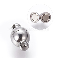 304 Stainless Steel Magnetic Clasps with Loops, Round, Stainless Steel Color, 10x6mm, Hole: 1mm(STAS-K006-6mm-04C)