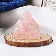 Natural Rose Quartz Carved Healing Buddha Figurines, Reiki Energy Stone Display Decorations, 30x30mm(WG68189-01)