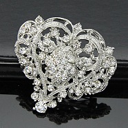 Crystal Rhinestone Heart Lapel Pin, Alloy Brooch for Backpack Clothes, Platinum, 54x56mm(HEAR-PW0001-053)