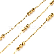304 Stainless Steel Satellite Chains, Soldered, with Spool, Real 18K Gold Plated, 1.5x1x0.3mm, Bead: 9x3mm, 10m/roll(CHS-C009-25G)