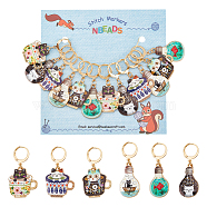 12Pcs 6 Colors Alloy Enamel Cat Charm Locking Stitch Markers, with 304 Stainless Steel Leverback Earring Findings & Jump Rings, Mixed Color, 40~45mm, Pin: 0.8mm, 2Pcs/style(HJEW-PH01531)
