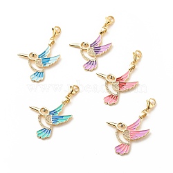Brass Enamel Hummingbird Pendant Decorations, Lobster Clasp Charms, Clip-on Charms, Micro Pave Clear Cubic Zirconia, for Keychain, Purse, Backpack Ornament, Stitch Marker, Mixed Color, 50mm(HJEW-JM00685)